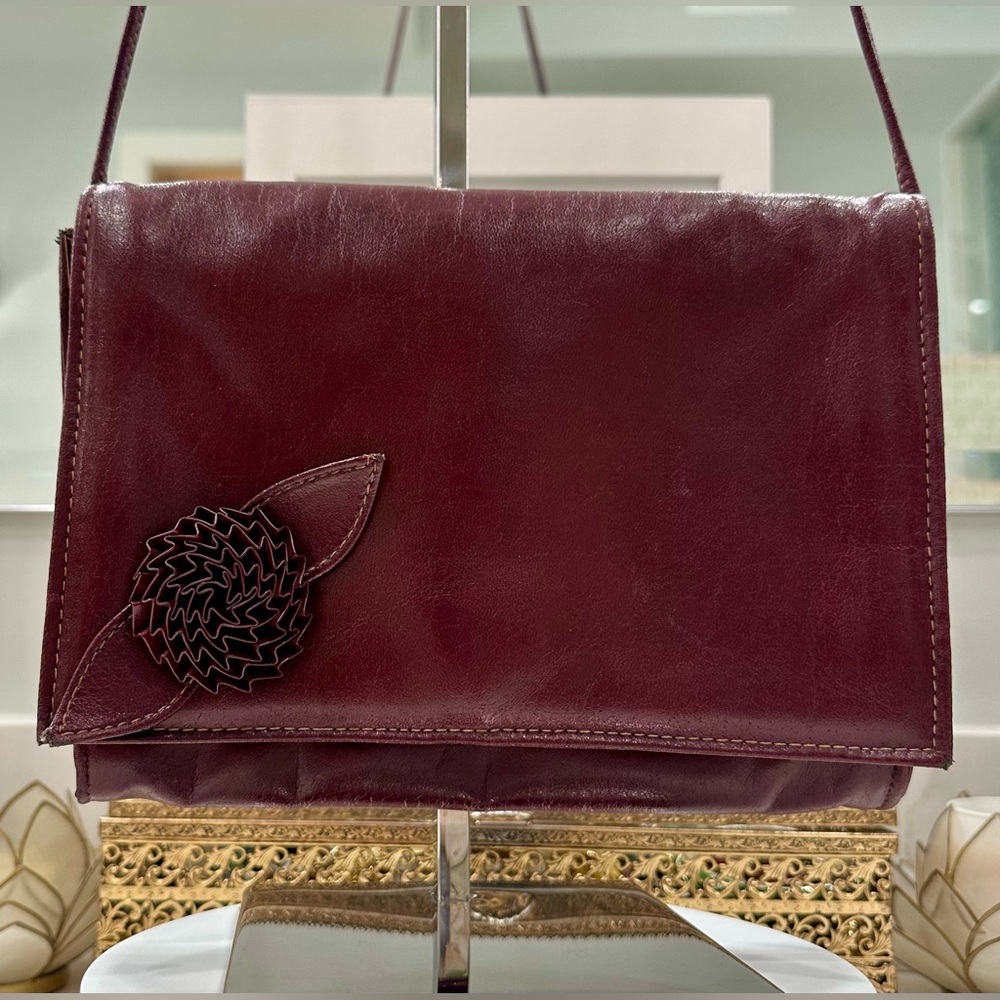 VTG Maryann Rosenfeld - Deep Brown Faux-Leather Bag, Intricate Flower Accent EUC